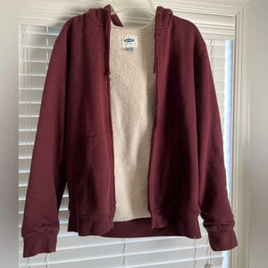 Men’s maroon zip up fleece hoodie size small